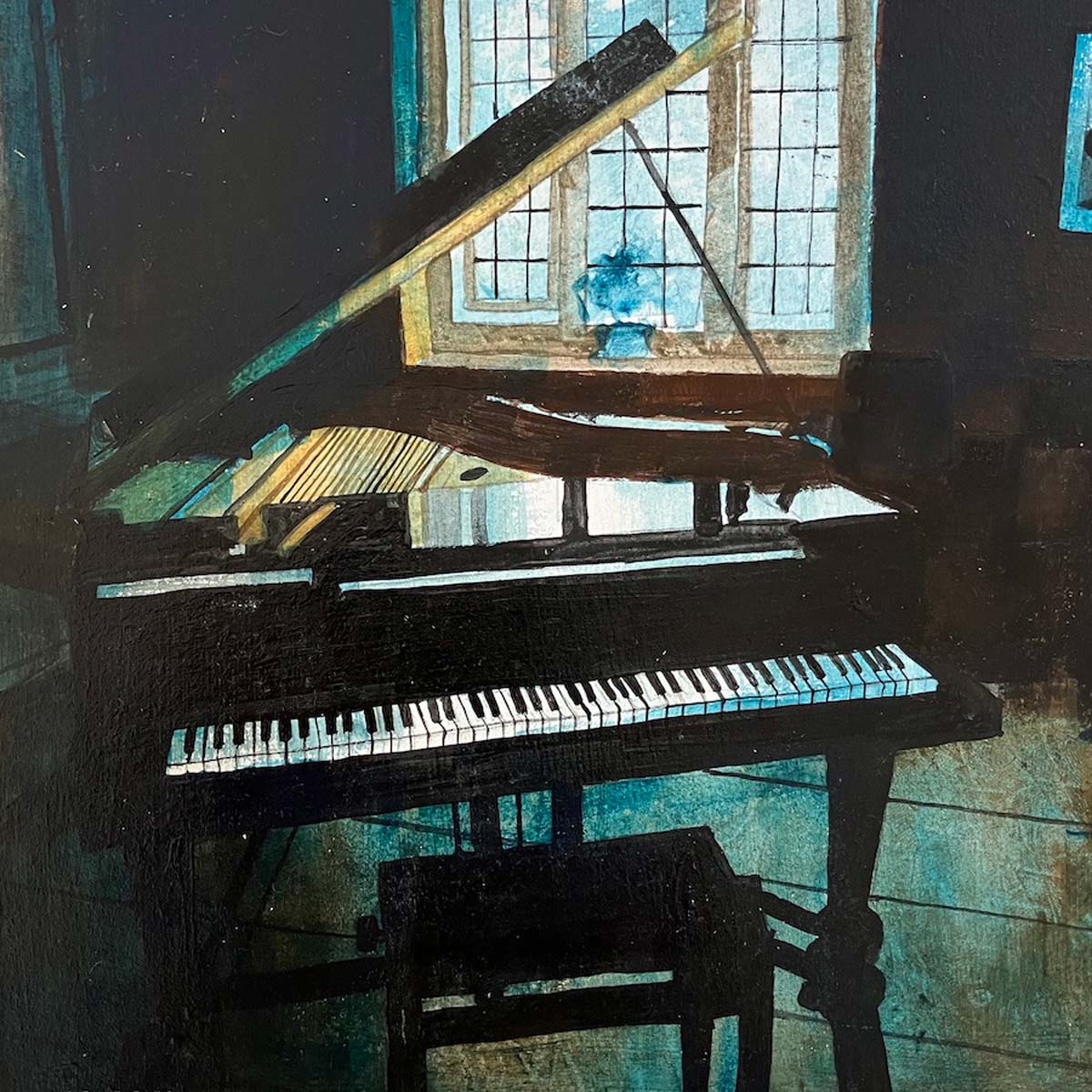 Blue piano in the Old Green room 15.8.24 By Julian Sutherland-Beatson