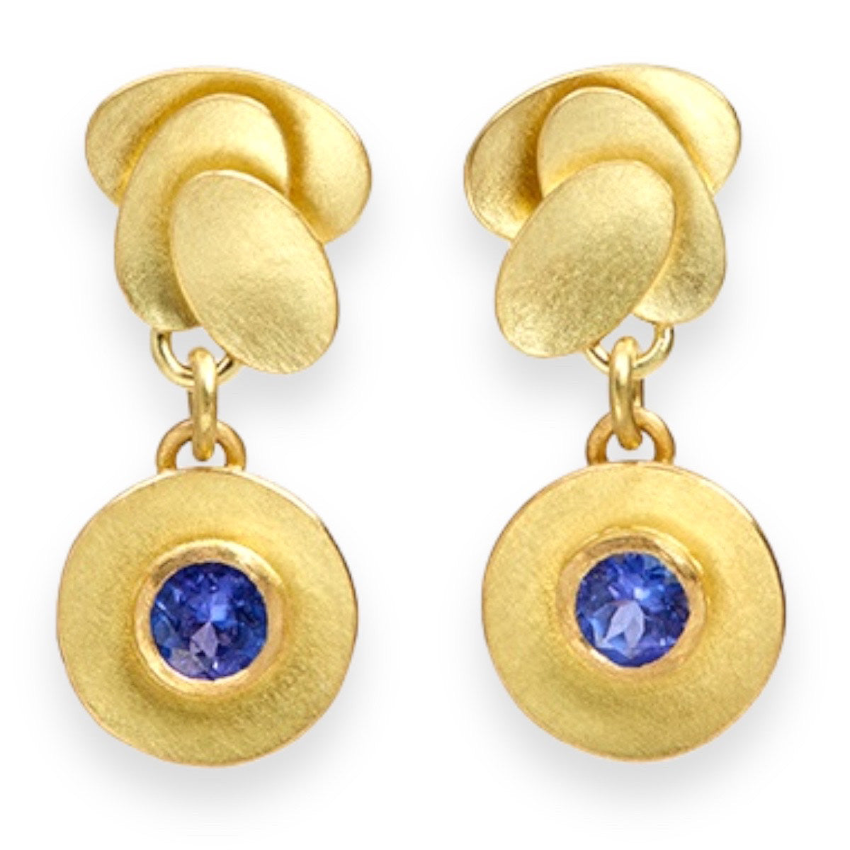 18 Carat Gold Blue-Purple Tanzanite Drop Earring