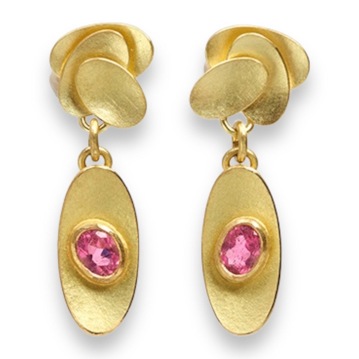 18 Carat Gold & Pink Tourmaline Drop Earrings