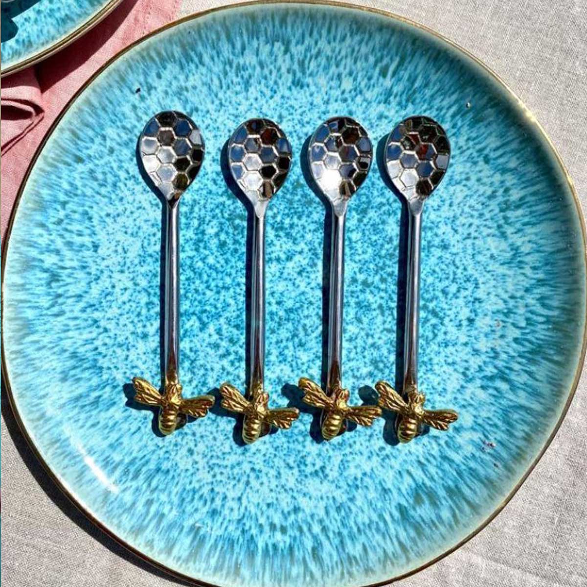 Set of Four Bee Honeycomb Coffee Spoons