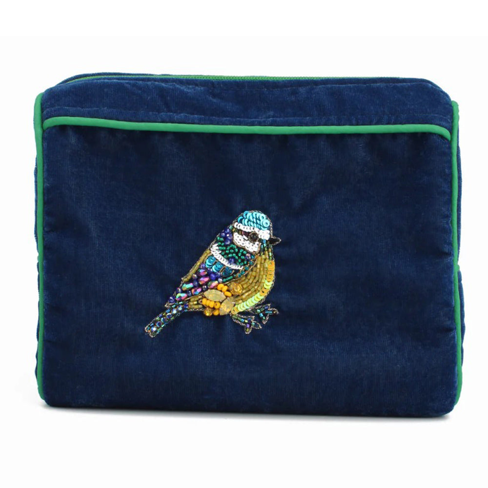 Blue Tit Velvet Cosmetic Bag