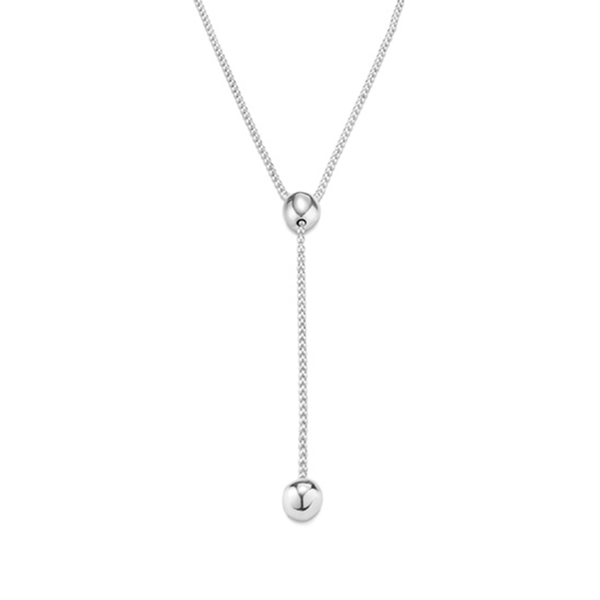 Silver Sphere Lariat Necklace