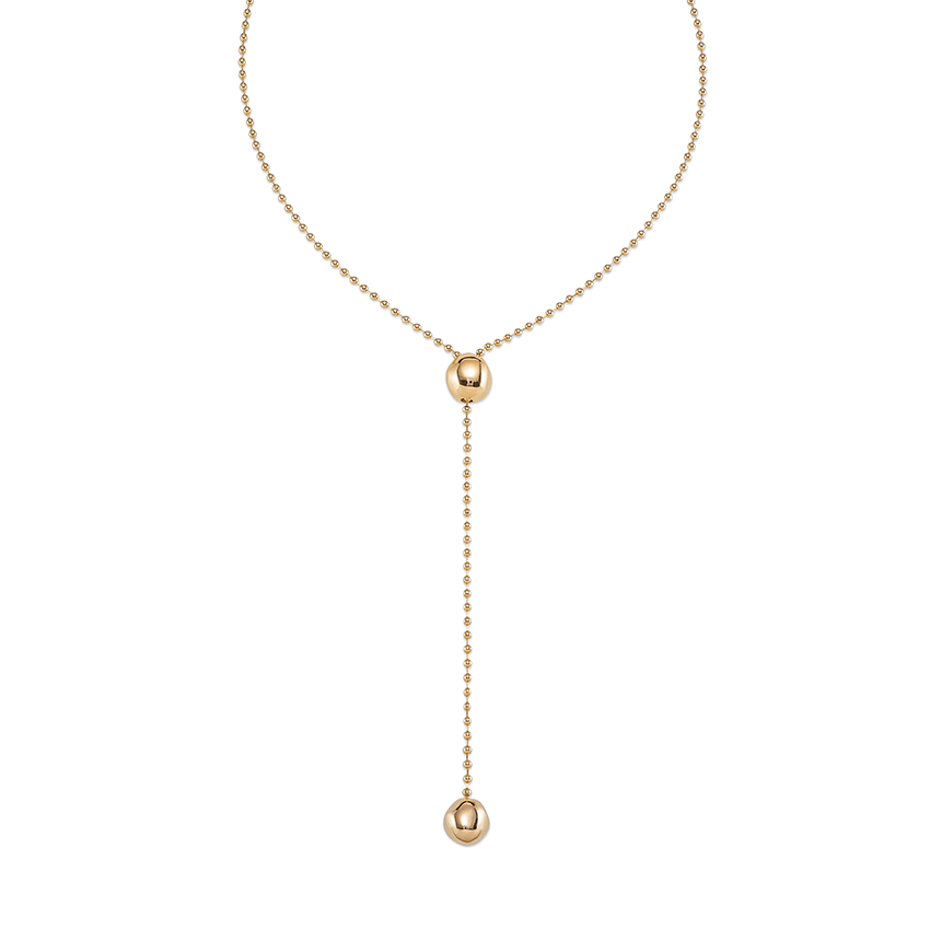 18K Gold Sphere Lariat Necklace