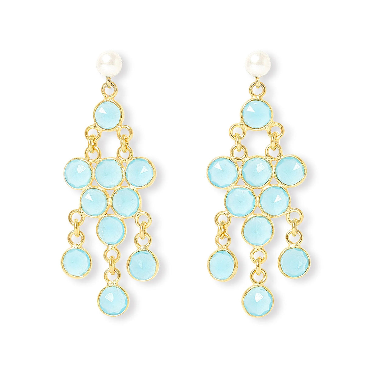 Pearl & Aqua Chandelier Earrings