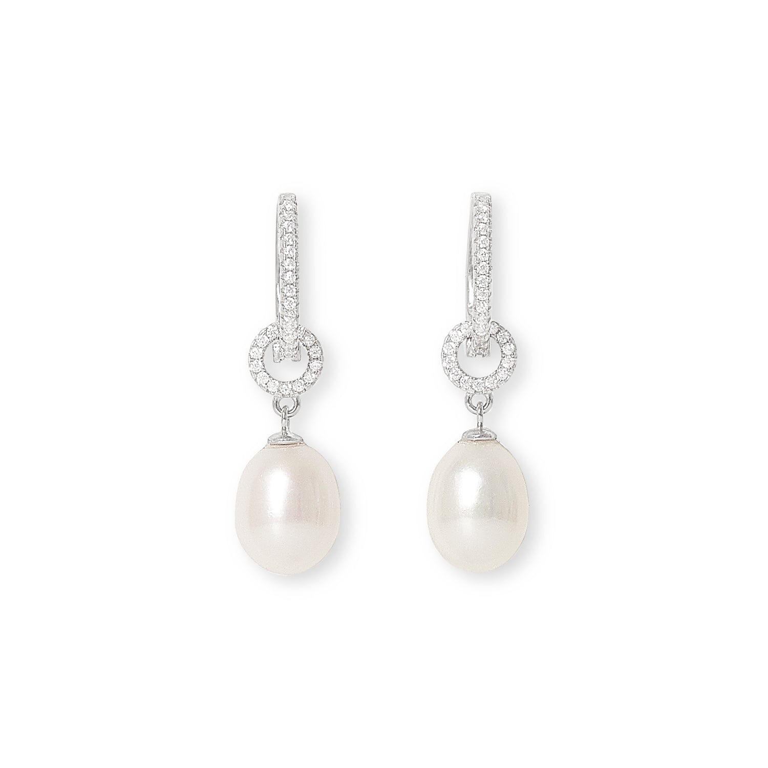 Double Hoop Drop Pearl Earrings