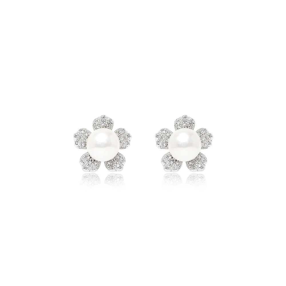 Flower Silver Pearl Earrings