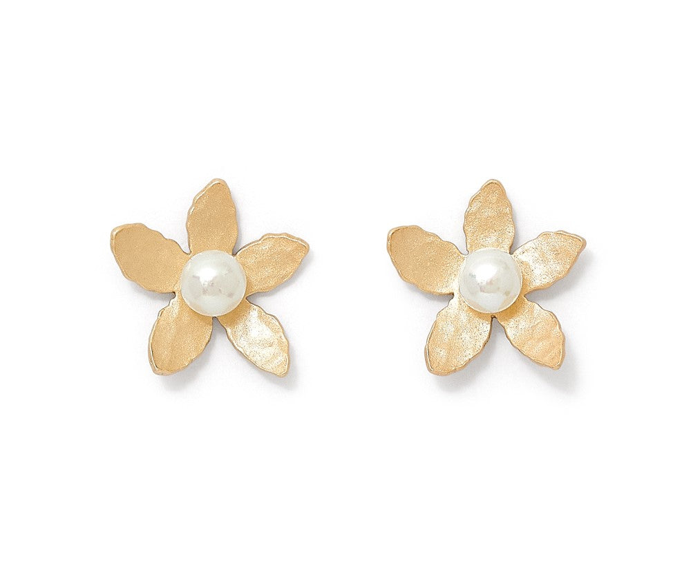 Large Petal Flower Gold Earrings