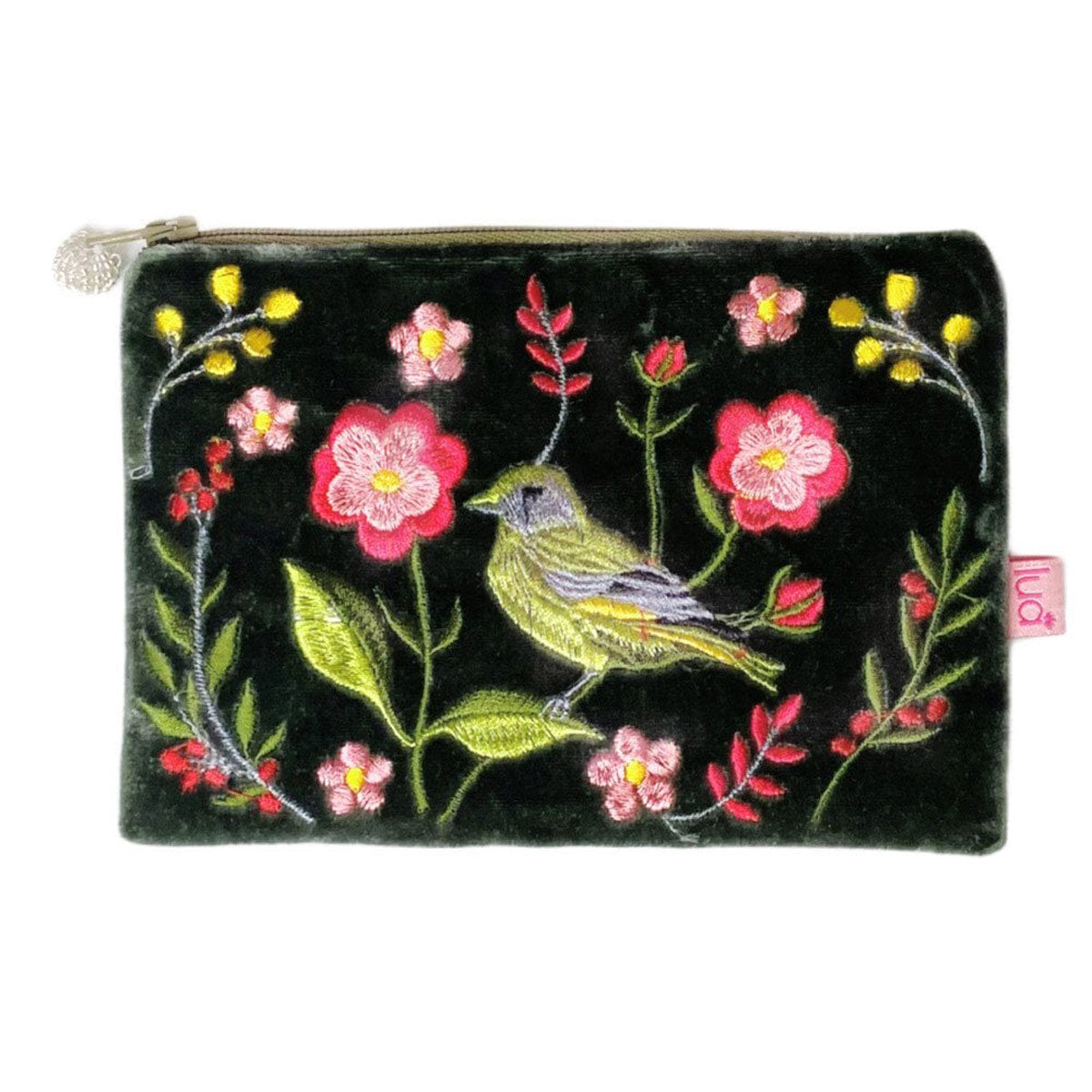 Greenfinch & Flowers Dark Sage Velvet Purse