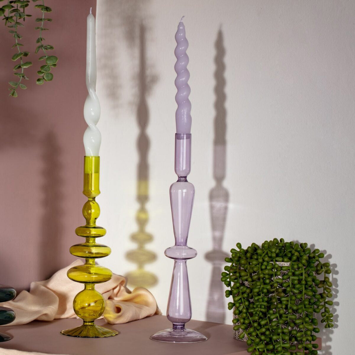 Lilac Taper Glass Candlestick Holder