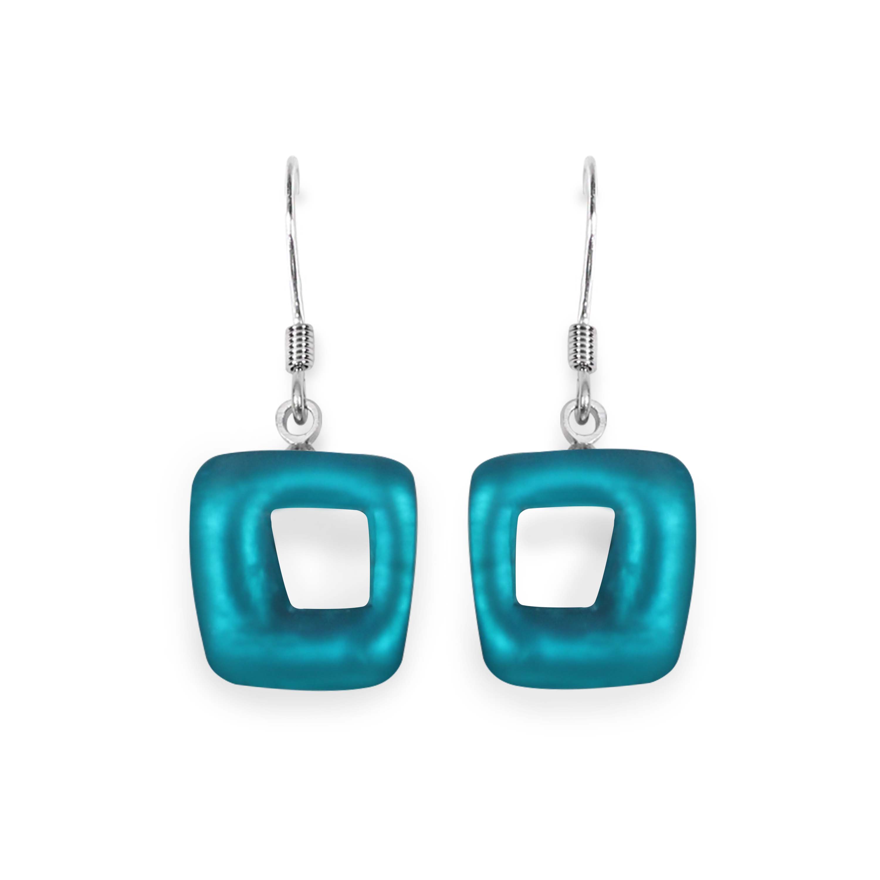 Verdigris Hollow Square Fishhook Earrings