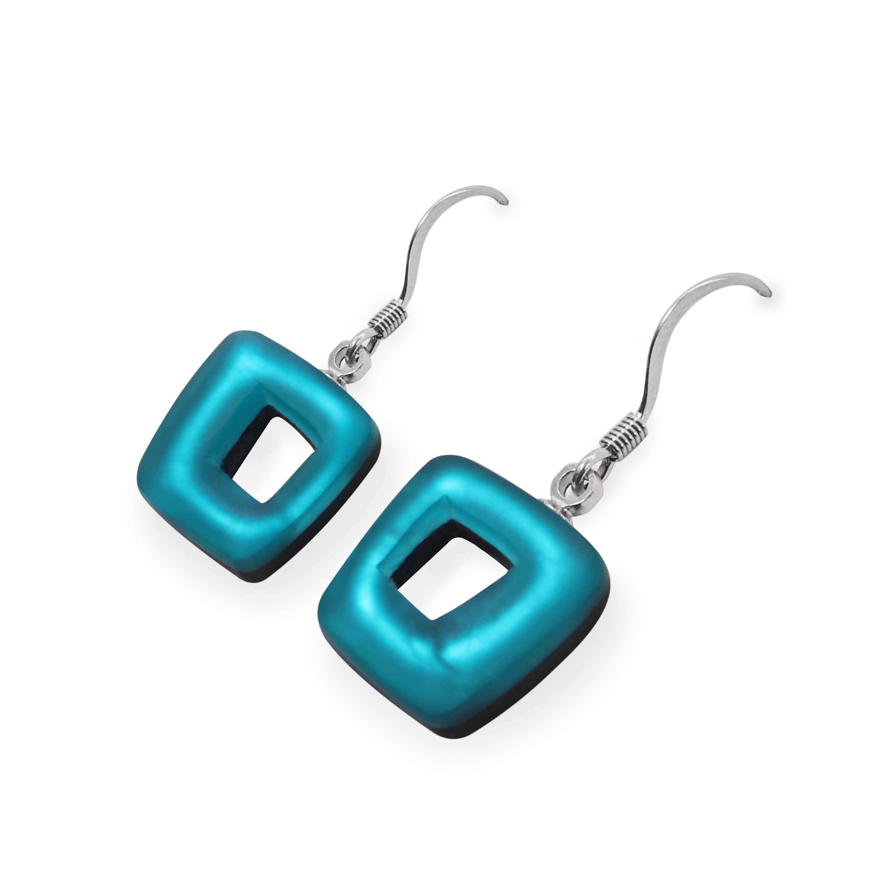 Verdigris Hollow Square Fishhook Earrings