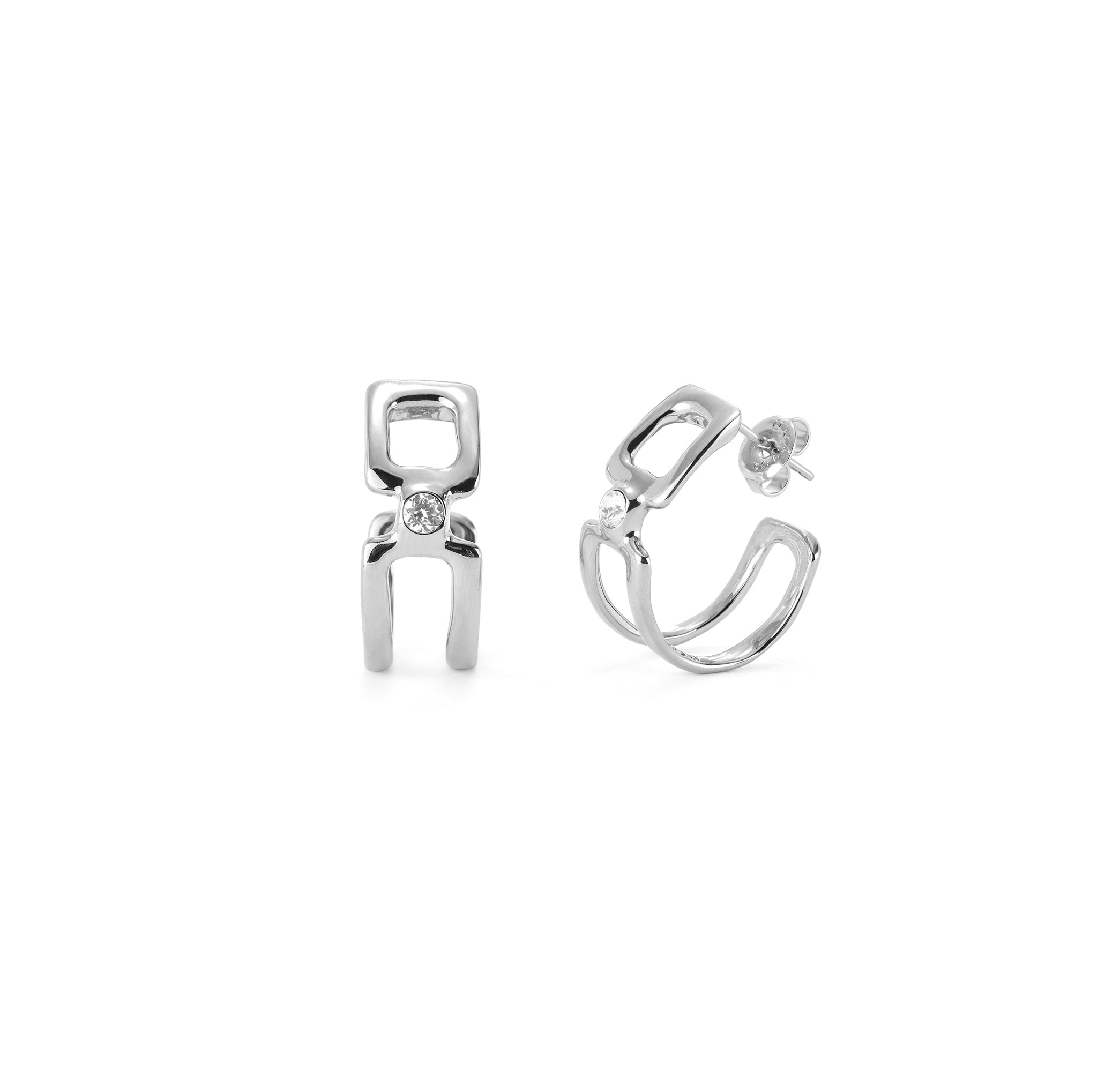 Silver Link & White Topaz Earrings