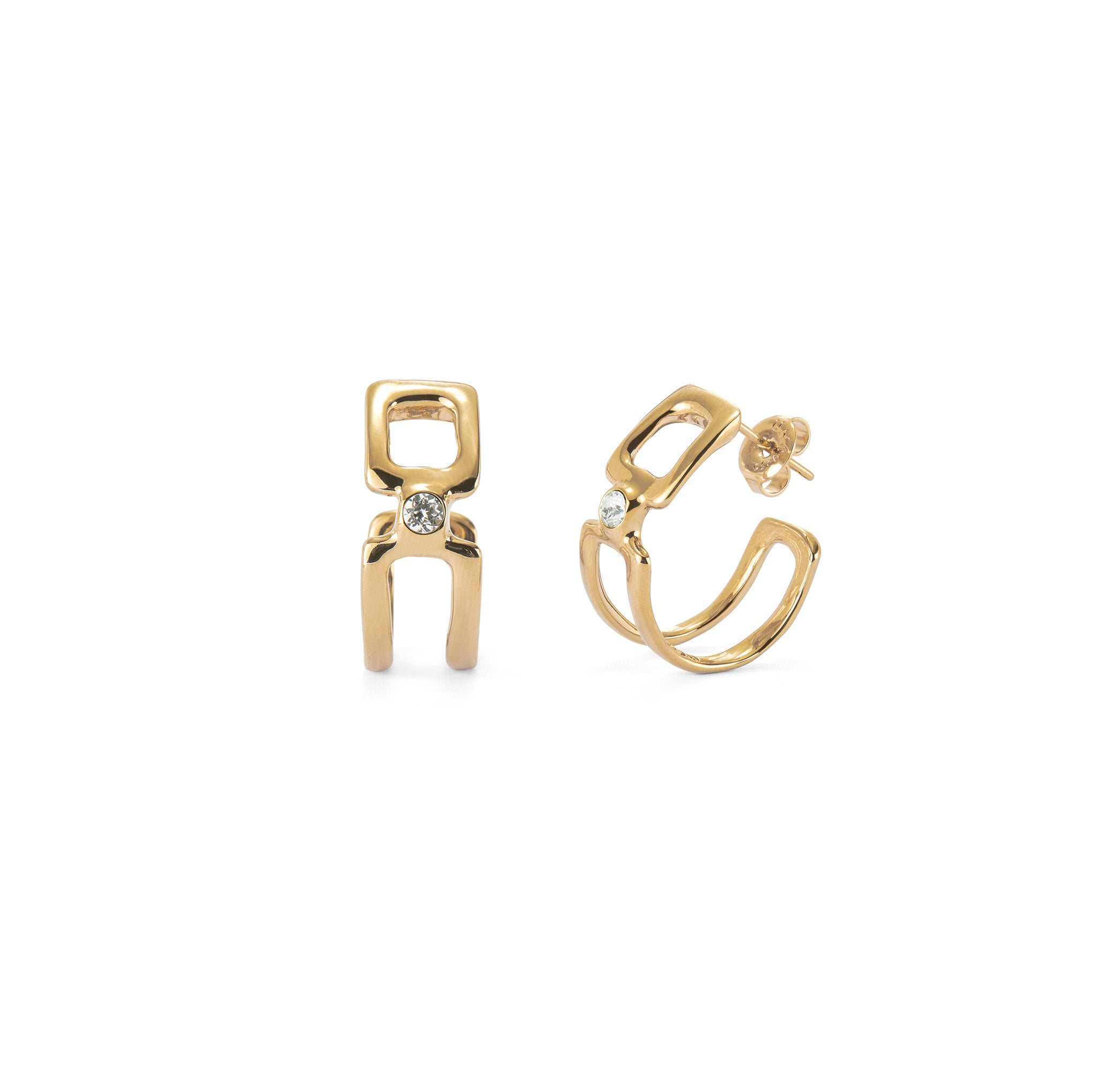 18K Gold Link & White Topaz Earrings