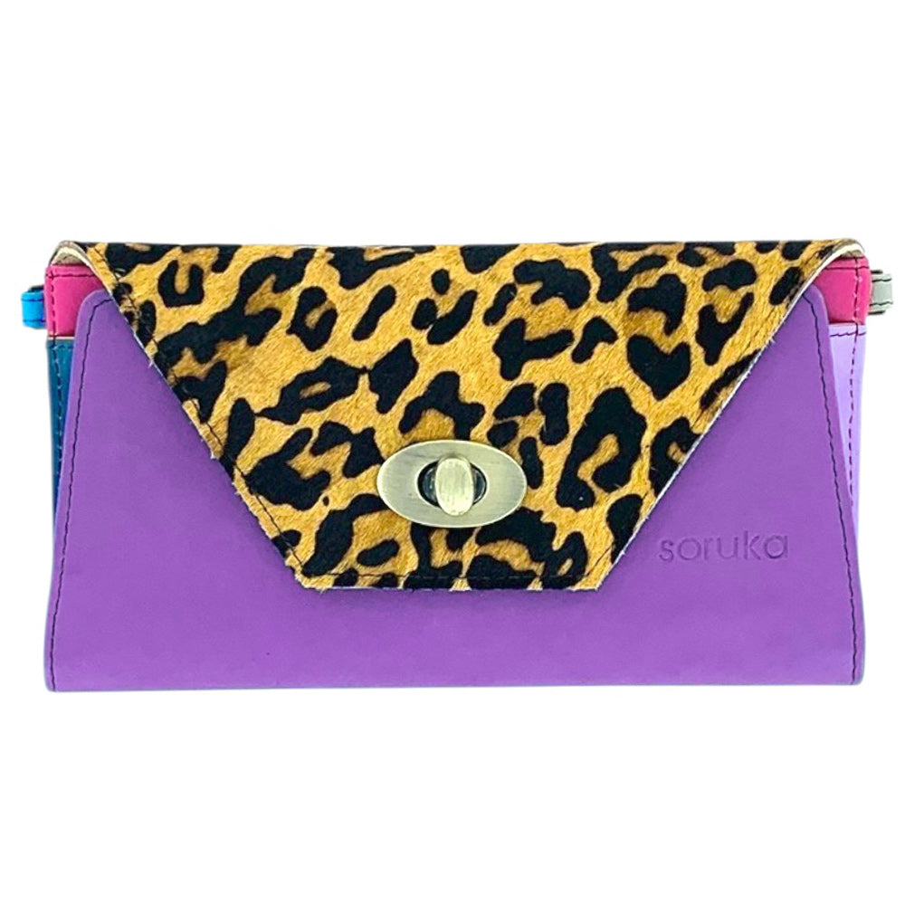 Lilac & Animal Print Leather Wallet Clutch