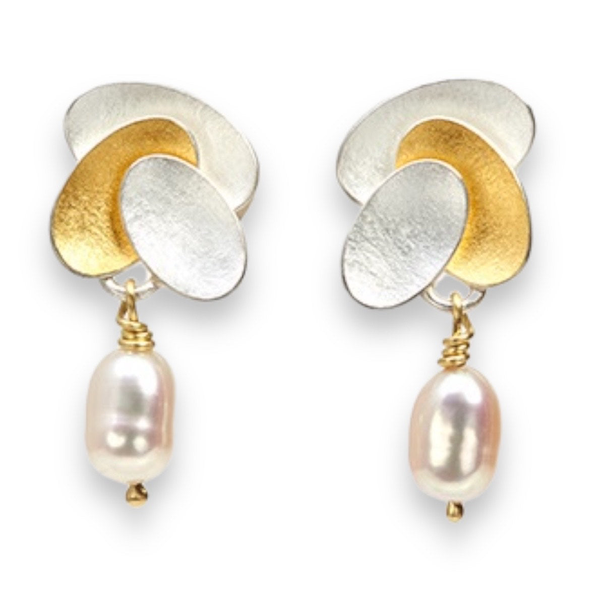Silver & Gold Fused Pearl Drop Earrings