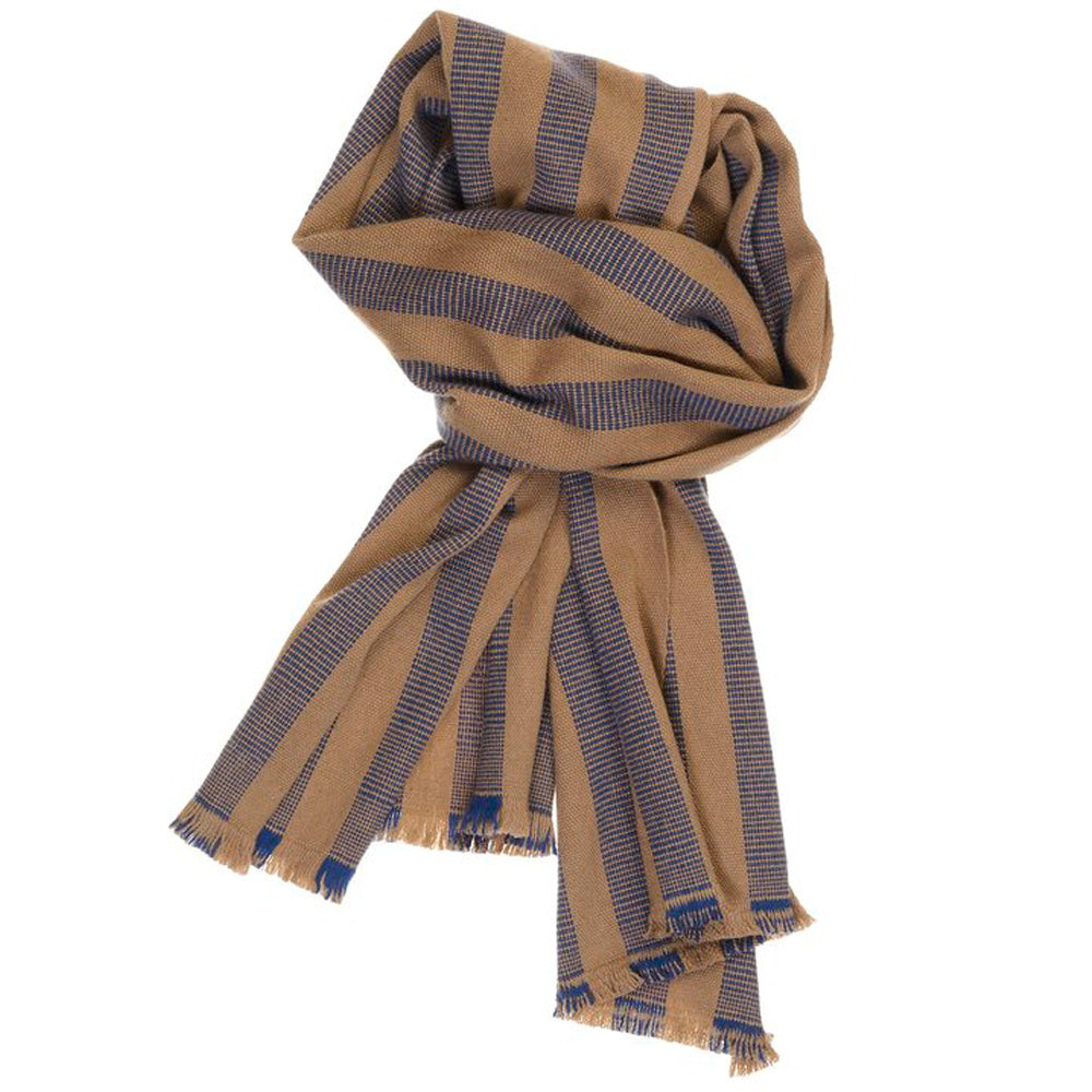 Camel & Navy Tember Cashmere Scarf