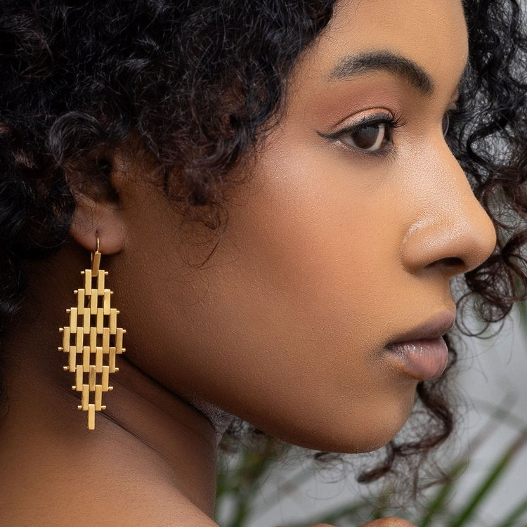 Pharaohs Large Rhombus Gold Earrings