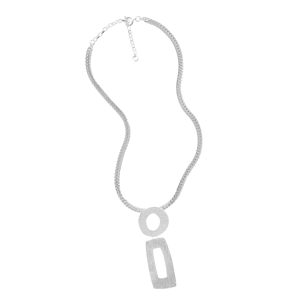 Woven Silver Round & Rectangular Pendant