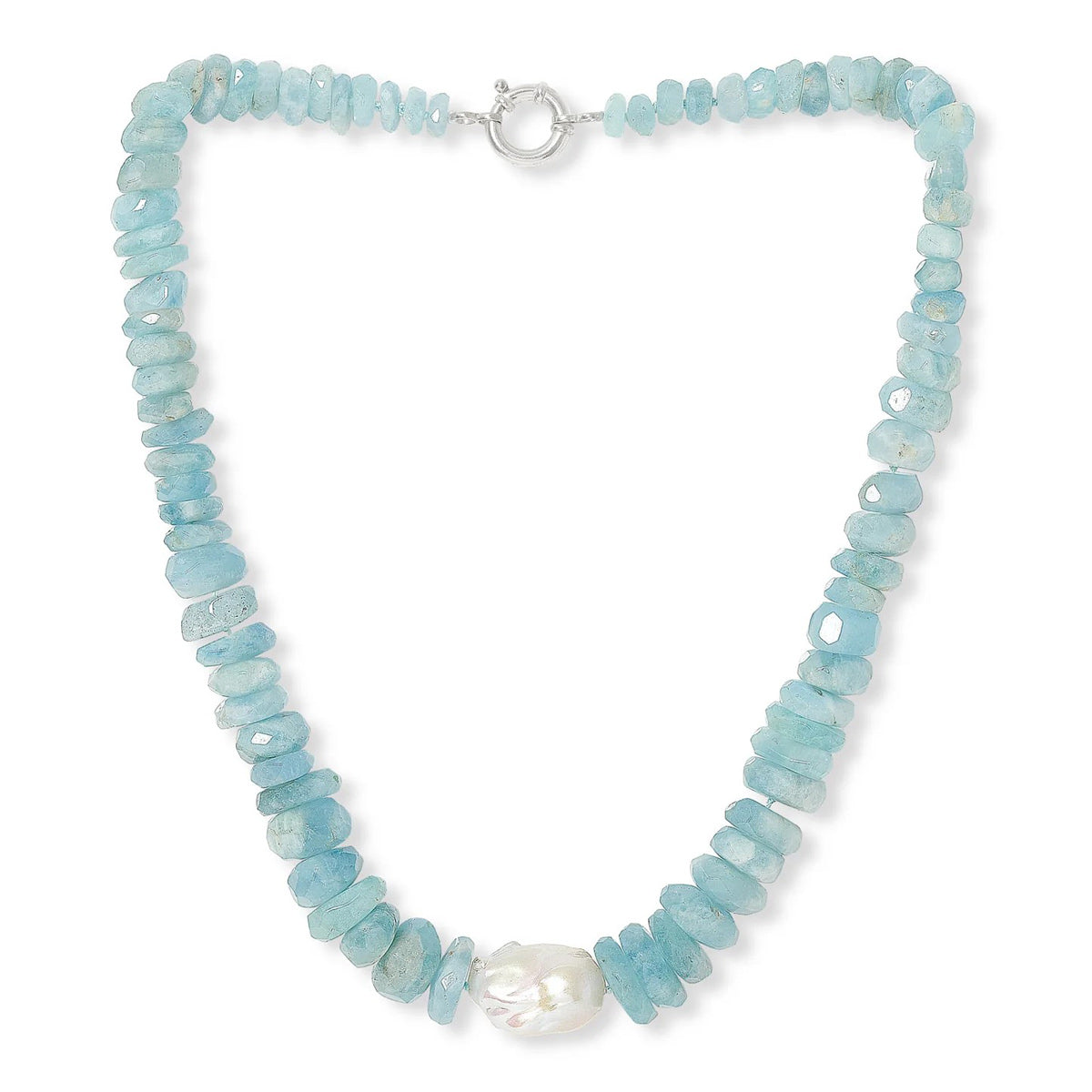 Chunky Graduated Aquamarine Necklace & Central Cultured Freshwater Pearl