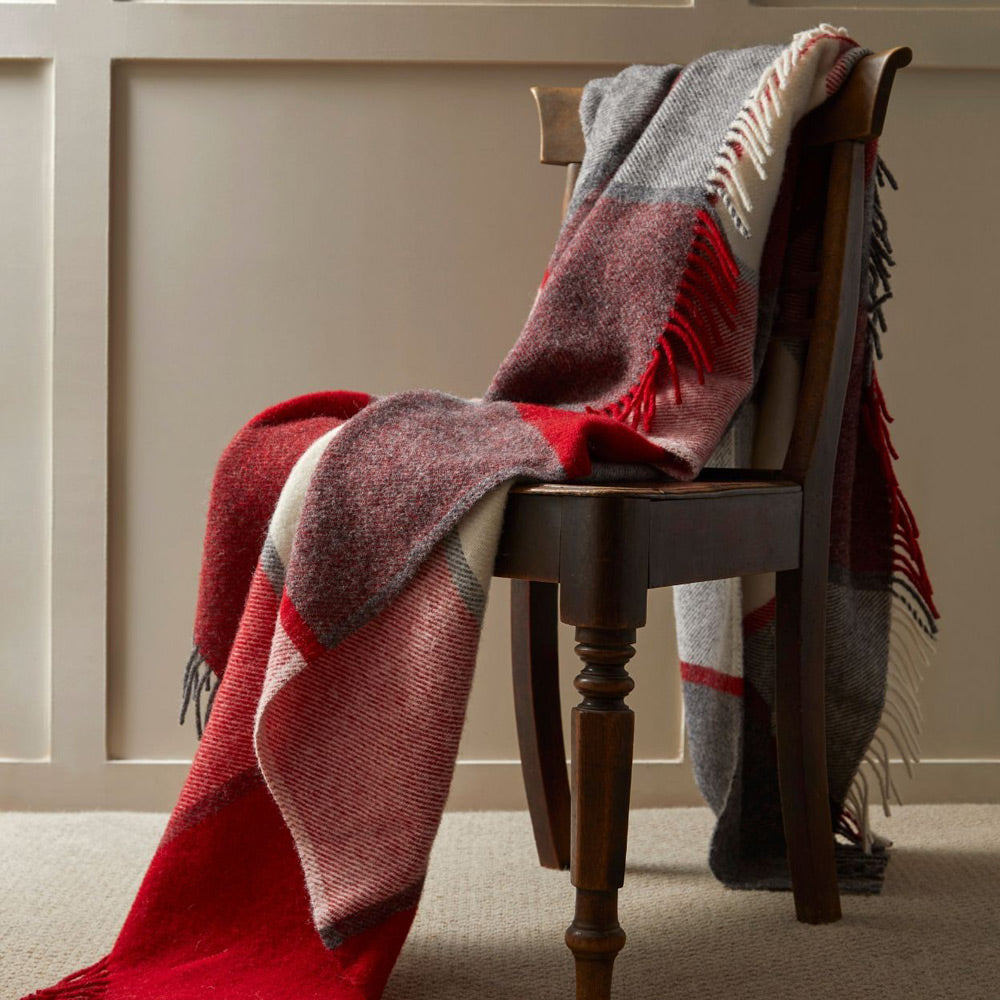 Red & Cream Block Pure New Wool Knee Throw