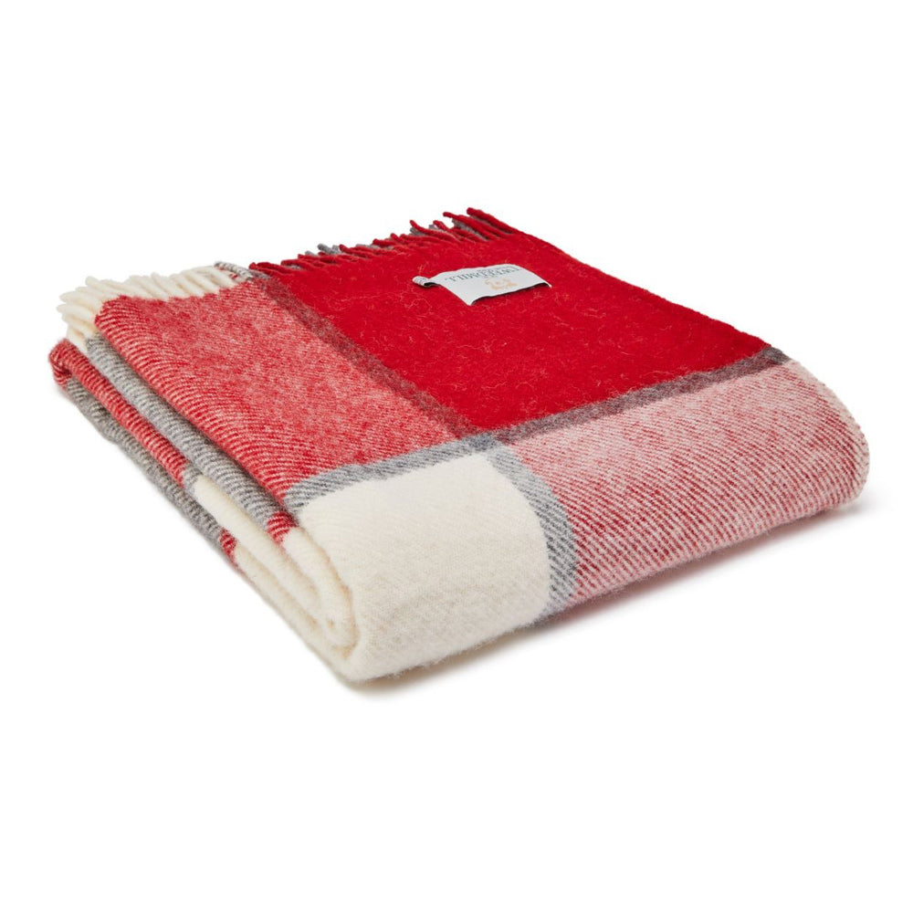 Red & Cream Block Pure New Wool Knee Throw