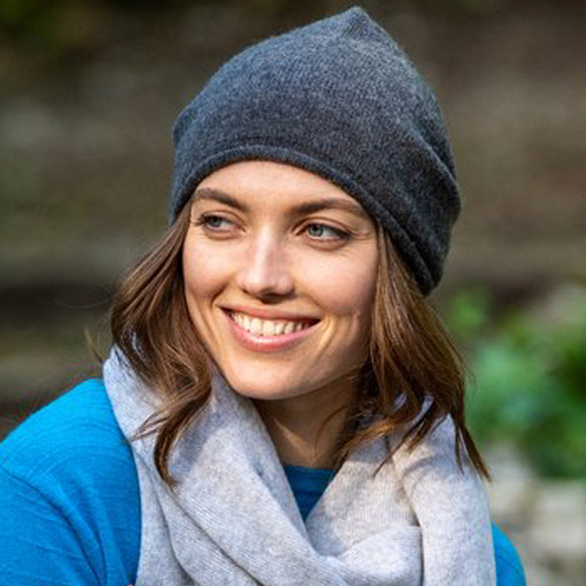 Charcoal Cashmere Knitted Roll Hat