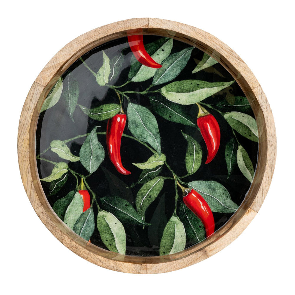 Chilli Mango Wood Round Tray