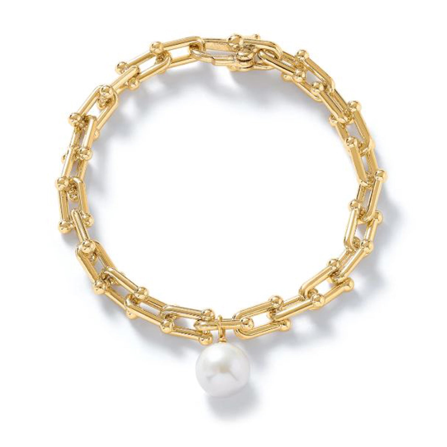 Chunky Gold Chain & Cultured Freshwater Pearl Drop Bracelet