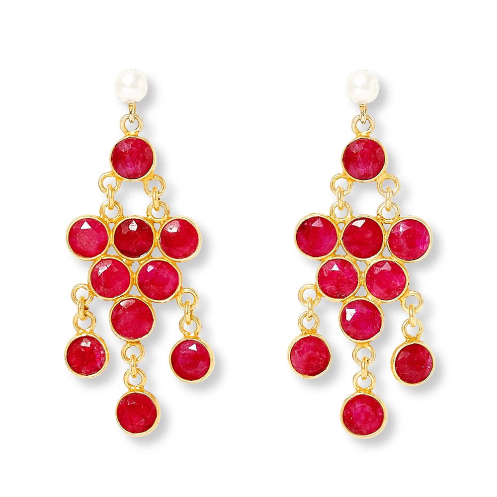 Cultured Freshwater Pearls & Ruby Chandelier Earrings