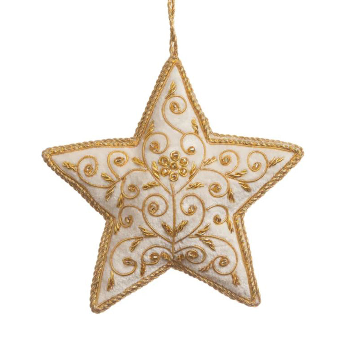 Gold & White Velvet Star Decoration