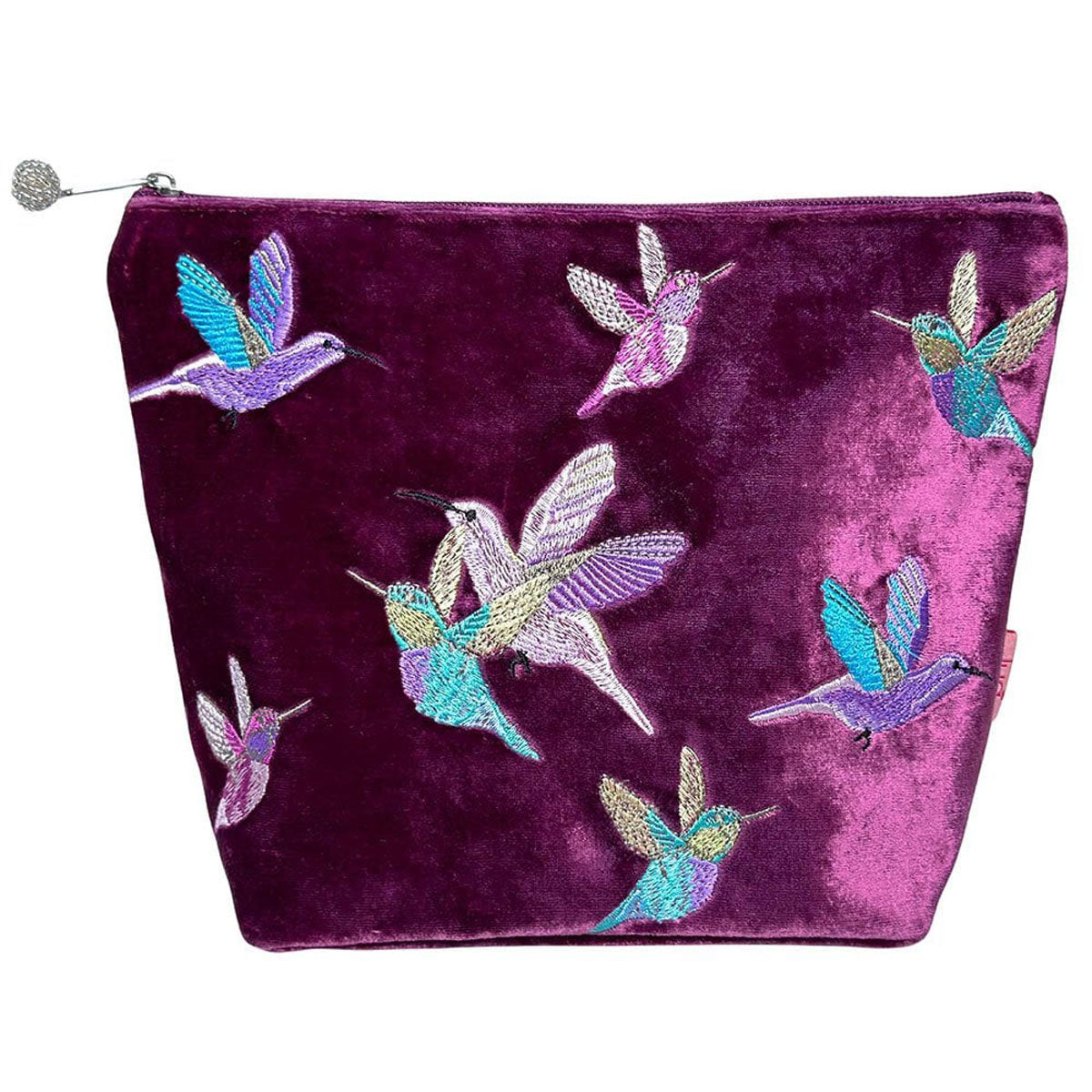 Hummingbird Plum Large Velvet Cosmetic Purse