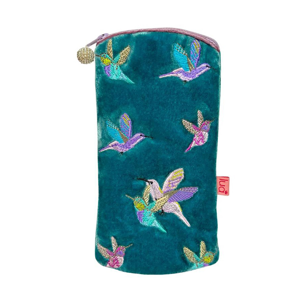 Hummingbird Teal Velvet Glasses Case