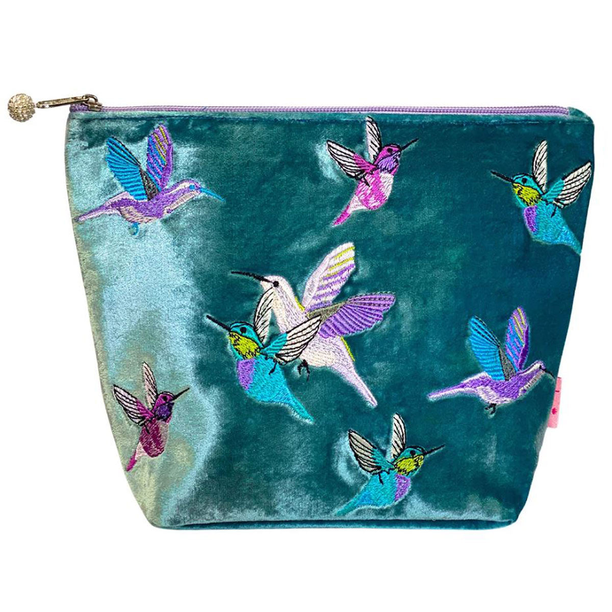 Hummingbird Velvet Teal Cosmetic Purse