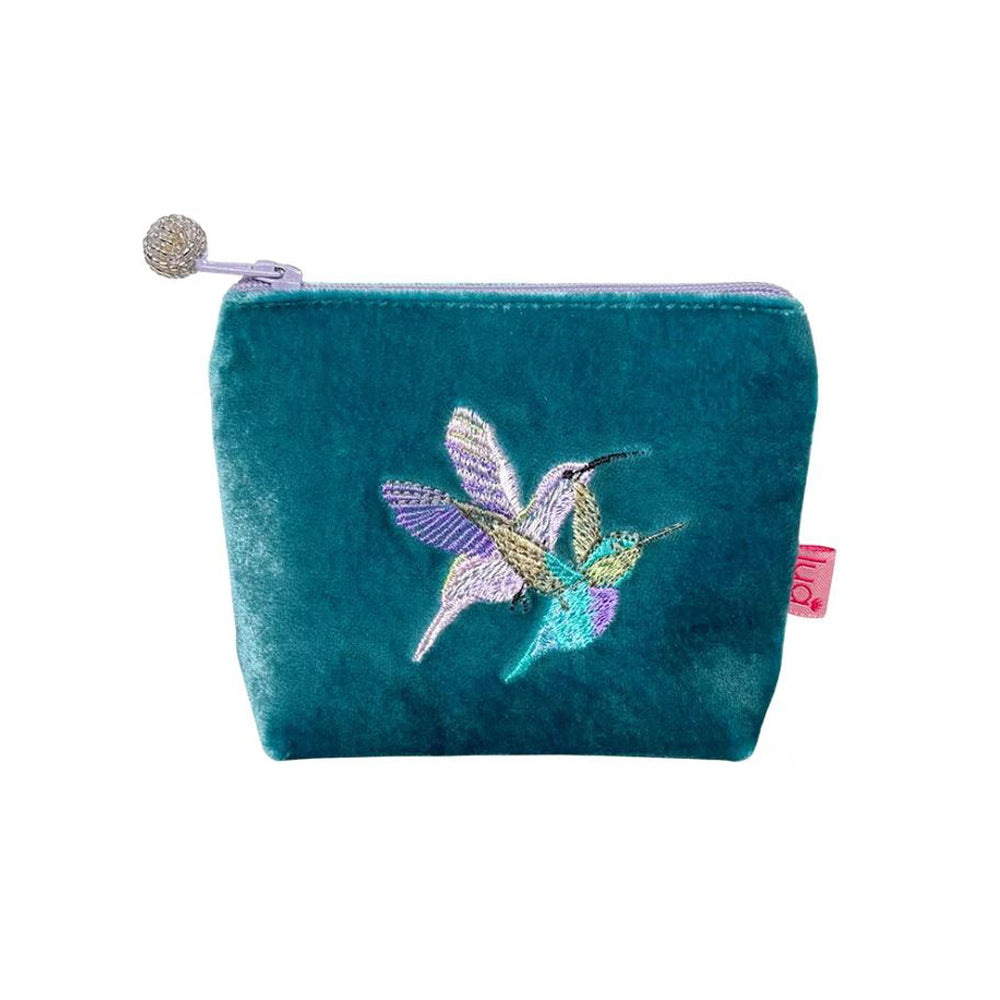 Hummingbird Teal Velvet Mini Purse