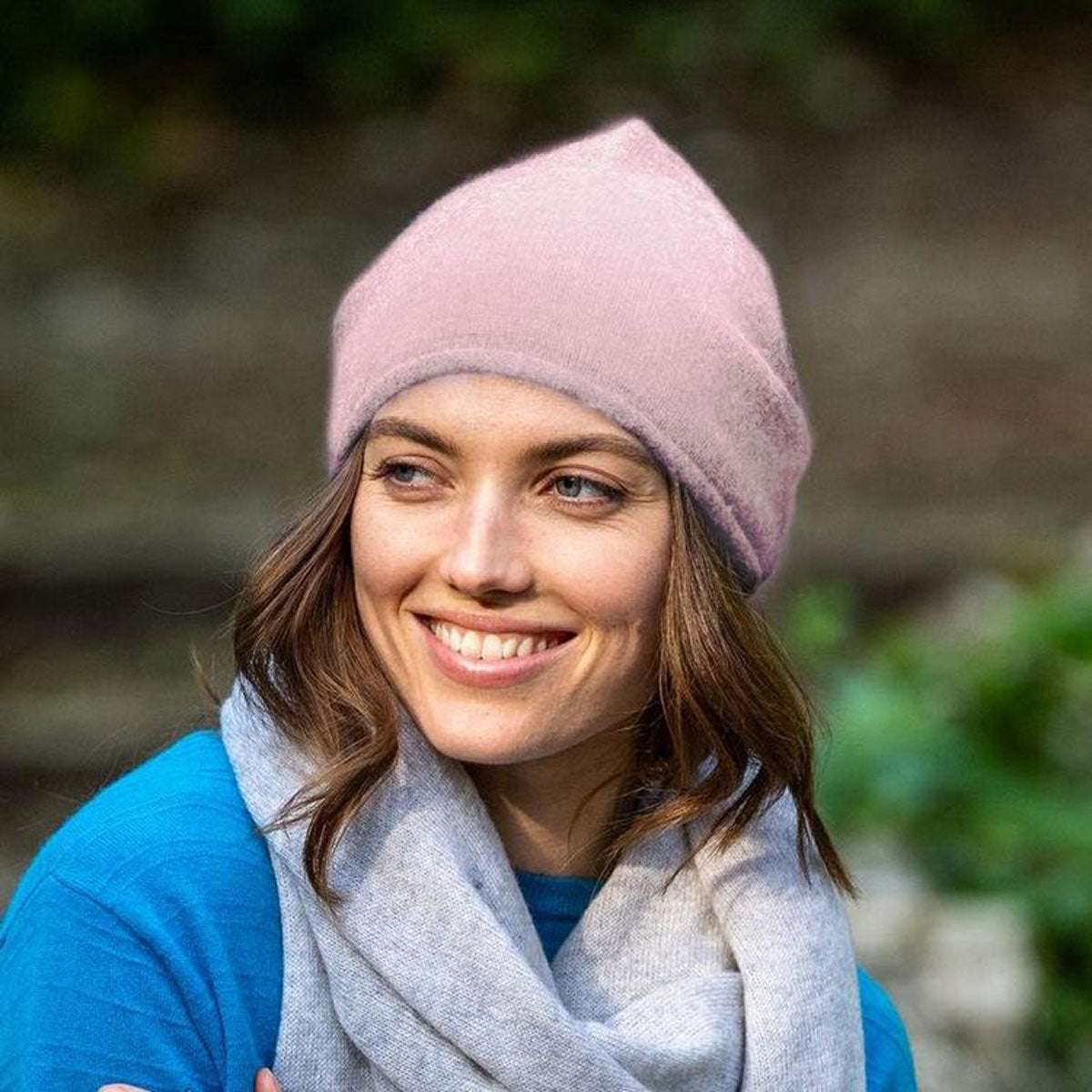 Pink Cashmere Knitted Roll Hat