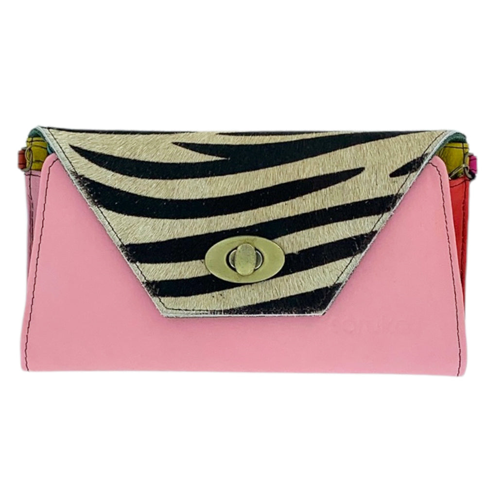 Pink & Animal Print Leather Wallet Clutch