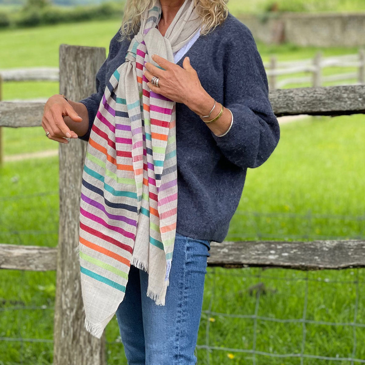 Rainbow Silk Stripe Scarf