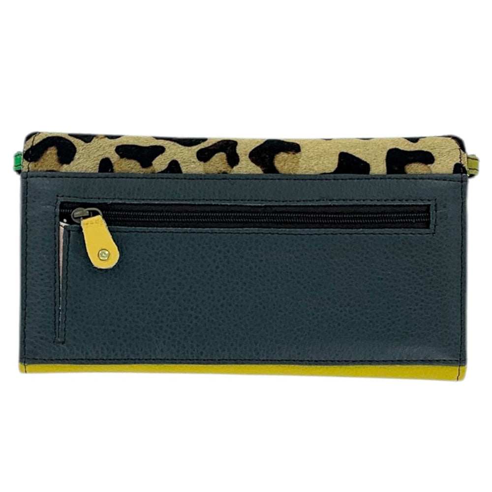 Mustard & Animal Print Leather Wallet Clutch